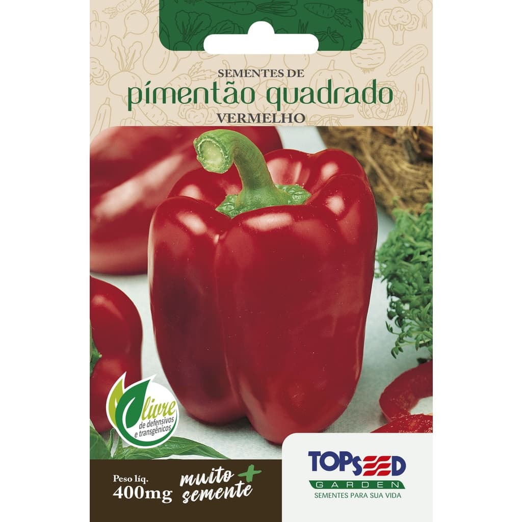 Sementes de Pimentão Quadrado Vermelho 400mg Saboroso Molhos Saladas Horta