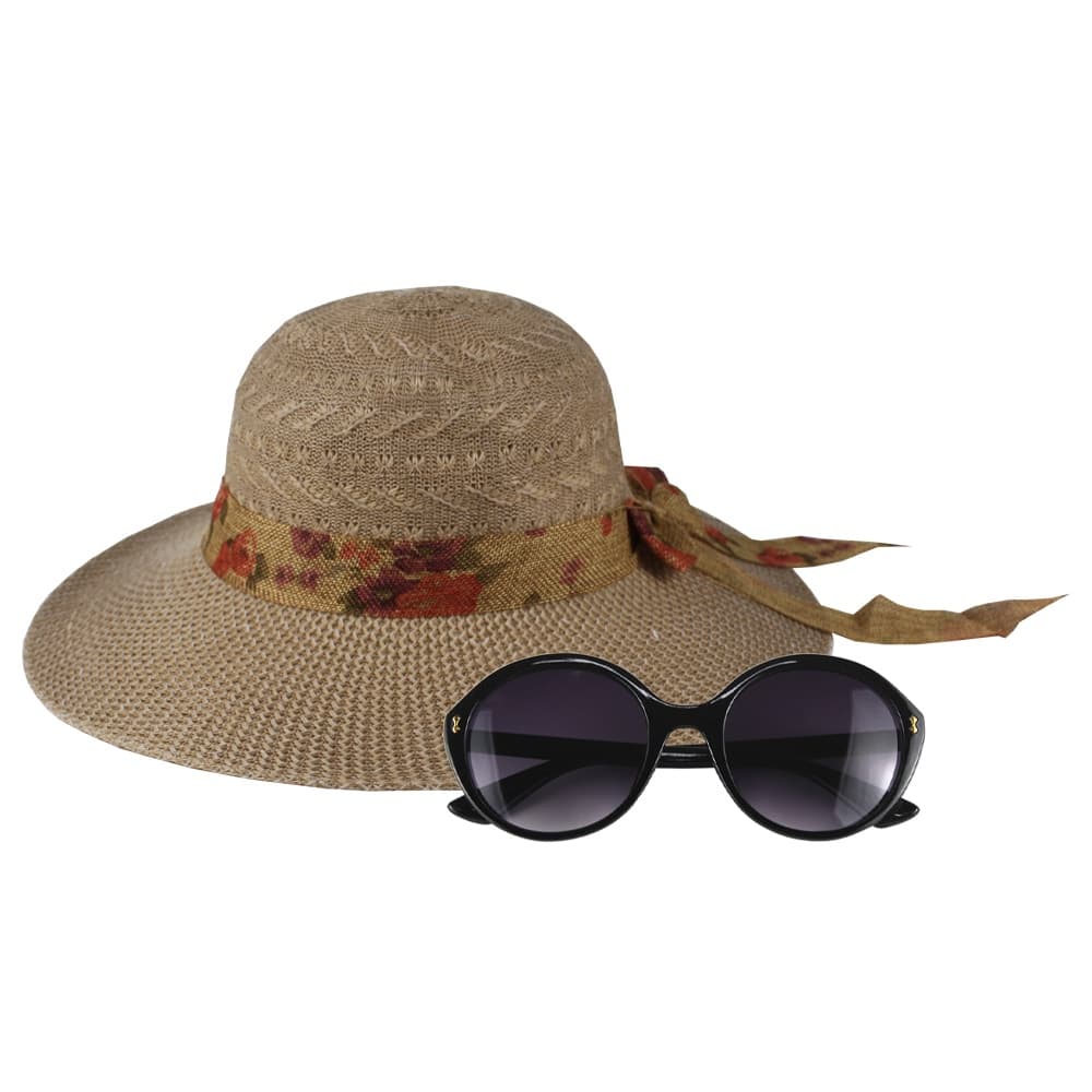 Combo Chapéu Praia Palha Feminino E Oculos Escuro, Para Passeios - Primavera Verão
