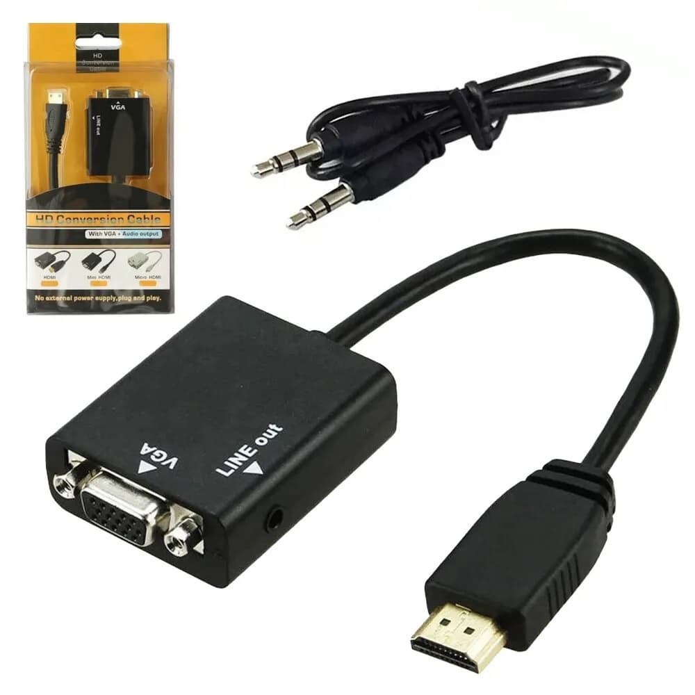 Cabo Adaptador Conversor HDMI para VGA com Saída P2 de Áudio/ Pronta Entrega.