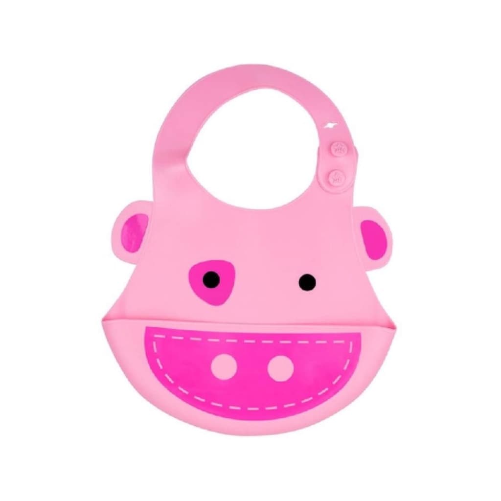 Babador Para Bebê Infantil Silicone Porquinho Rosa com bolso cata-migalhas Kababy - 1037F