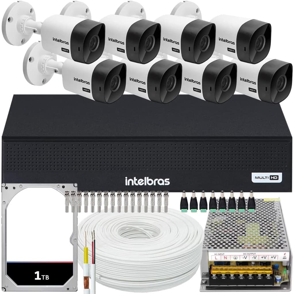 Kit Cftv Monitoramento 8 Cameras Intelbras 1120b Dvr 1108 1t