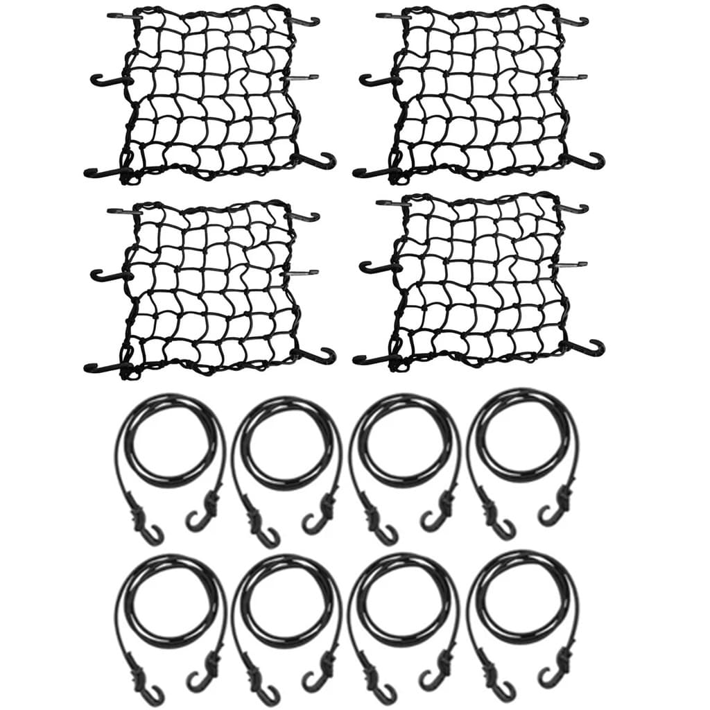 4 Redinha Aranha Moto 45x45 Gancho A Gancho + 8 Elastico Extensor 1 Metro