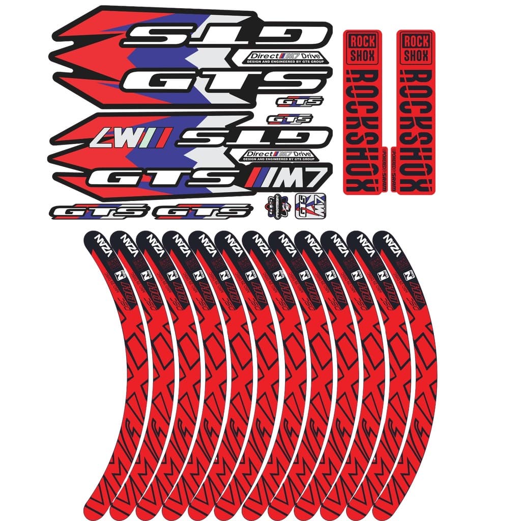 KIT Adesivo GTS M7 Vermelho e Azul + Adesivo Vmaxx + Garfo