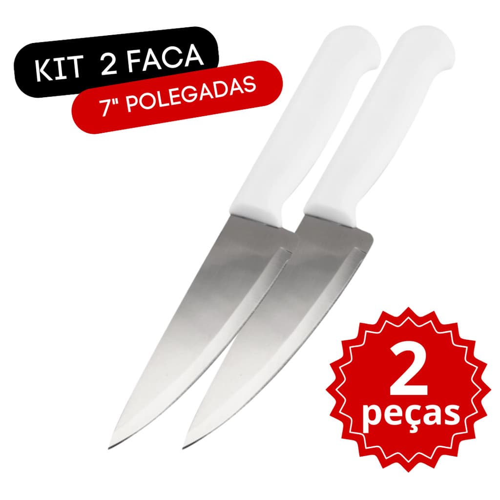 Faca de Cozinha Aço Inox 7 polegadas 2 peças Utensilio Peixaria Carnes Verduras