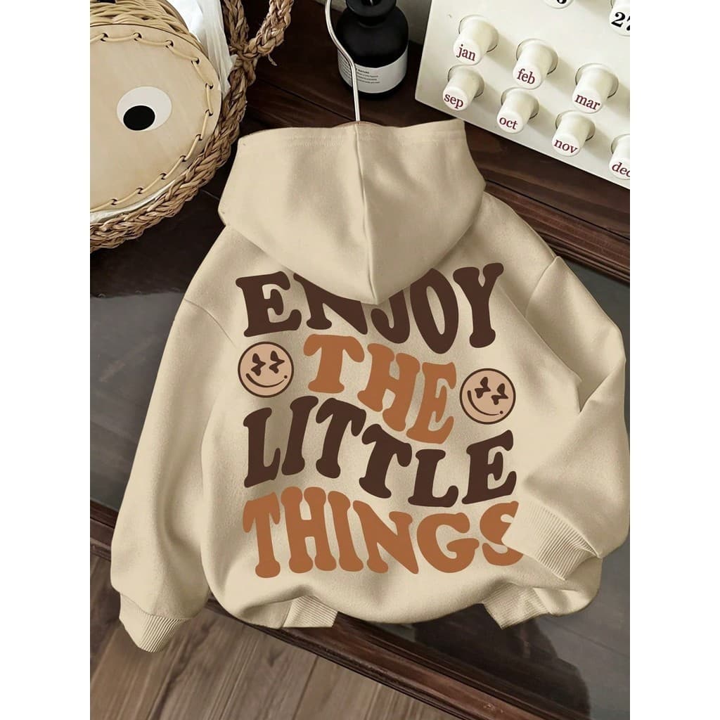Moletom Estampado Casual e Minimalista Enjoy the little things com a Palavra "Aproveite" Outono/Inverno