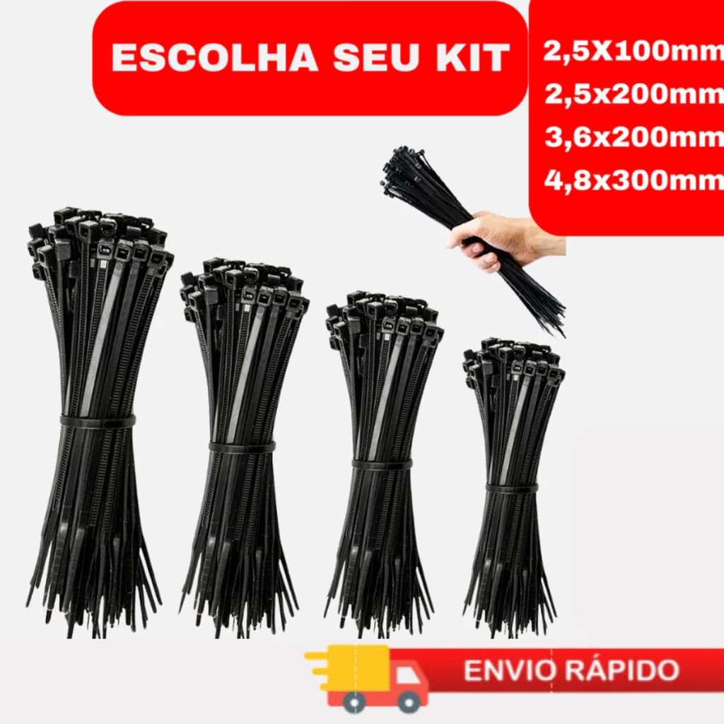Abraçadeira Nylon Enforca Gato Cinta Plástica Preto-  50 á 200 Unidades- 200 UNIDADES