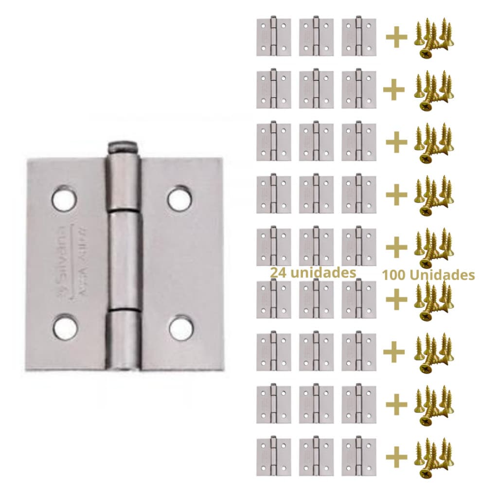 Dobradiça Galvanizada 1 1/2" kit com 24 unidades + 100 Parafusos 3.5 x 16