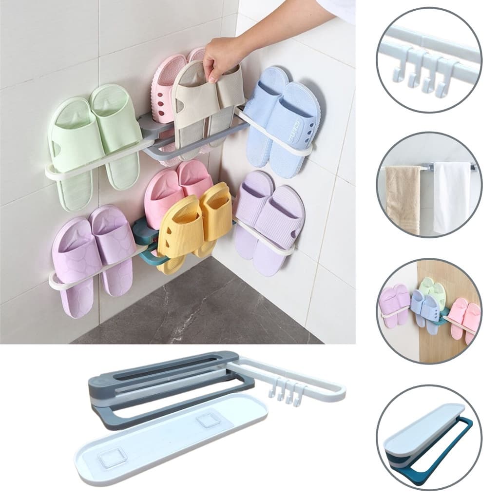 Porta Chinelo Dobravel De Parede Rack De Banheiro Cozinha Com Cabides 3 Suporte De Parede Organizador De Casa Cozinha Sala Quarto Recepçao