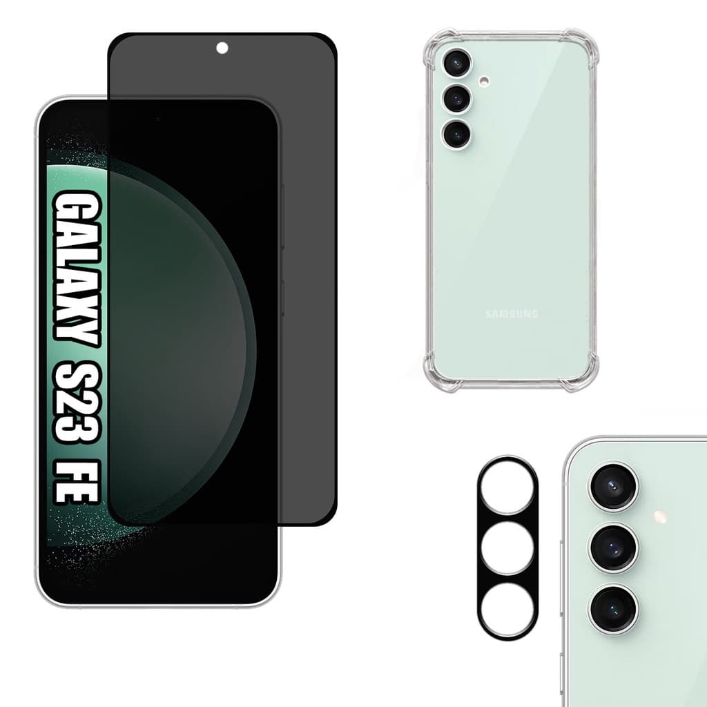 KIT Para Samsung Galaxy S23 FE | Película de Privacidade 3D - Capa Capinha Anti Impacto - Película da Câmera 3D