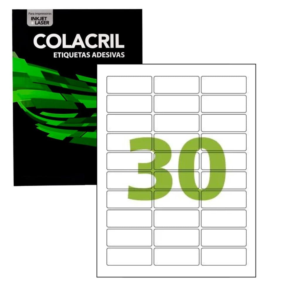 Etiqueta Adesiva A4 100 Folhas para Impressora 25,4 X 66,7mm Modelo CC180 com 3 Por Folha - Colacril