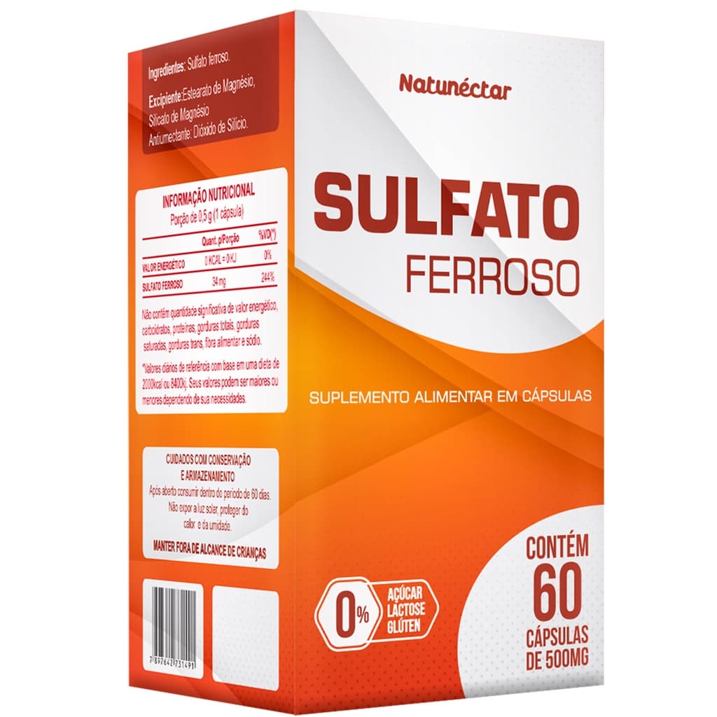 Sulfato Ferroso Suplemento 60 Cápsulas/Comprimidos Natunéctar Natural 100% Original Ferro Vitaminas