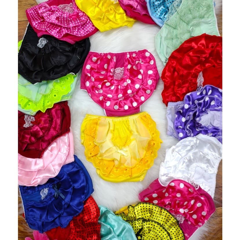 KIT 10 Calcinhas Infantil  Babado Bunda Rica em cetim com renda tapa fralda bebe