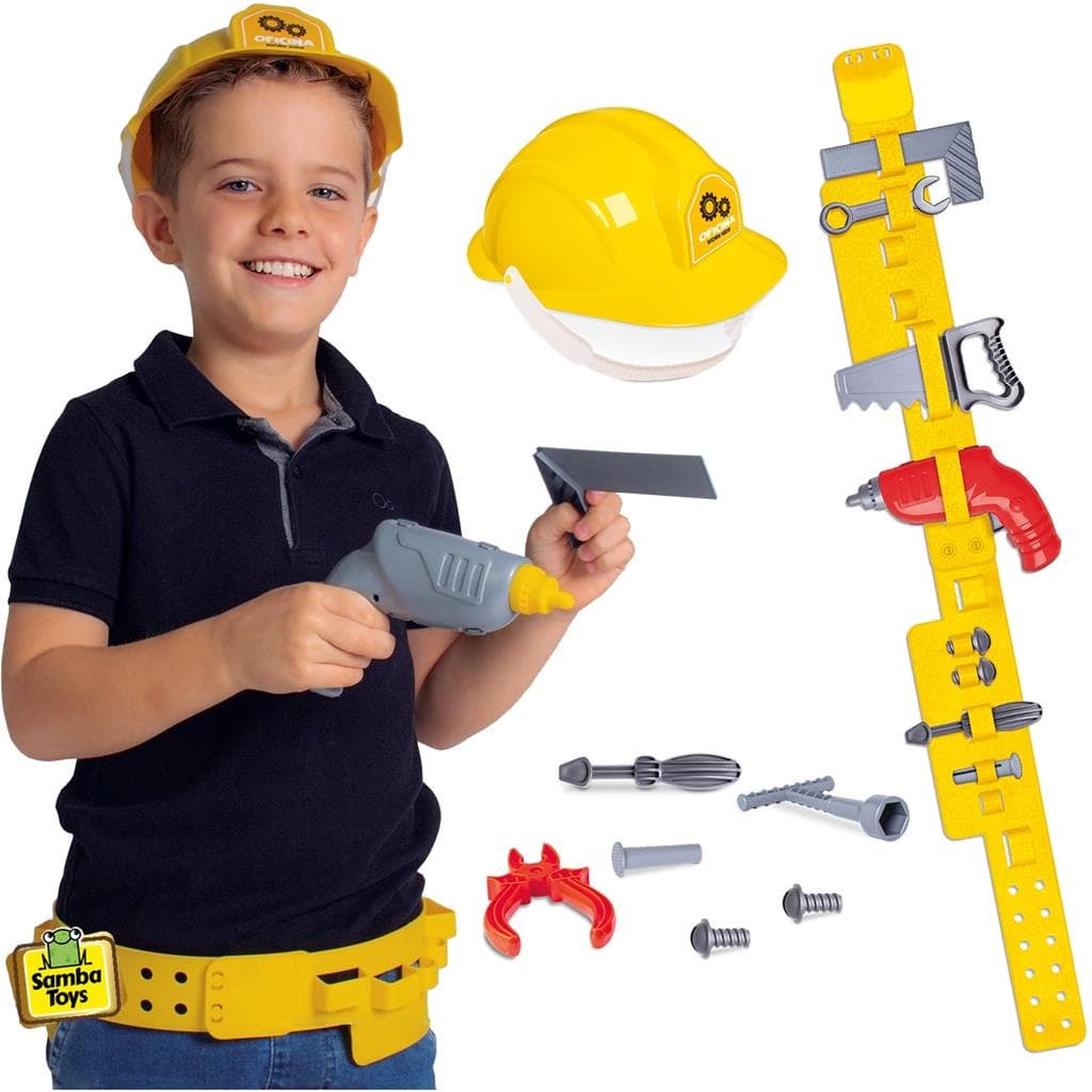 Cinto Com Ferramentas E Capacete De Brinquedo Kit Divertido De Faz De Conta Diversao E Imaginacao Aprendizado Infantil Presente Para Meninos 956 - Samba Toys