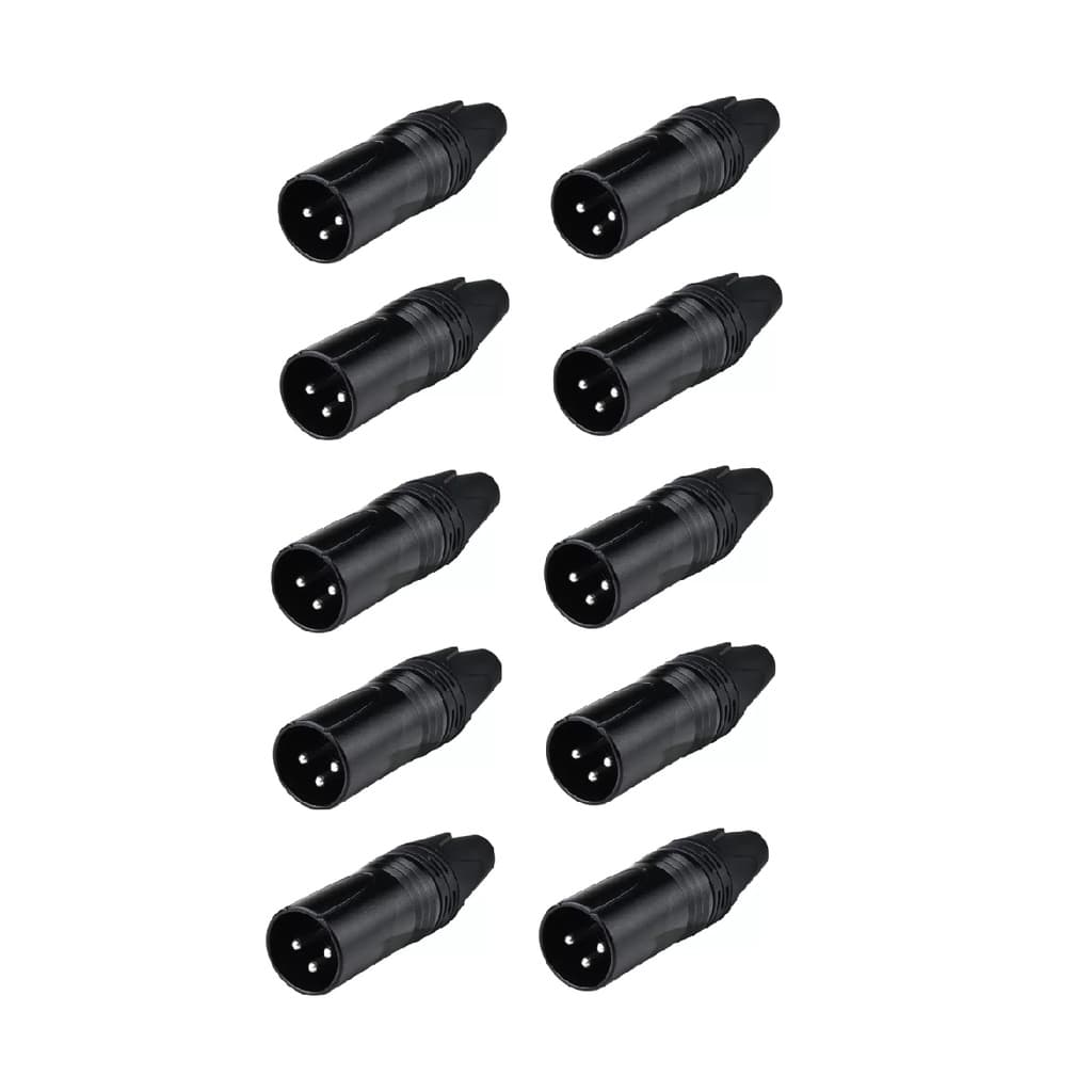 Kit 10 Conectores MGS Plug Xlr Linha Macho Preto