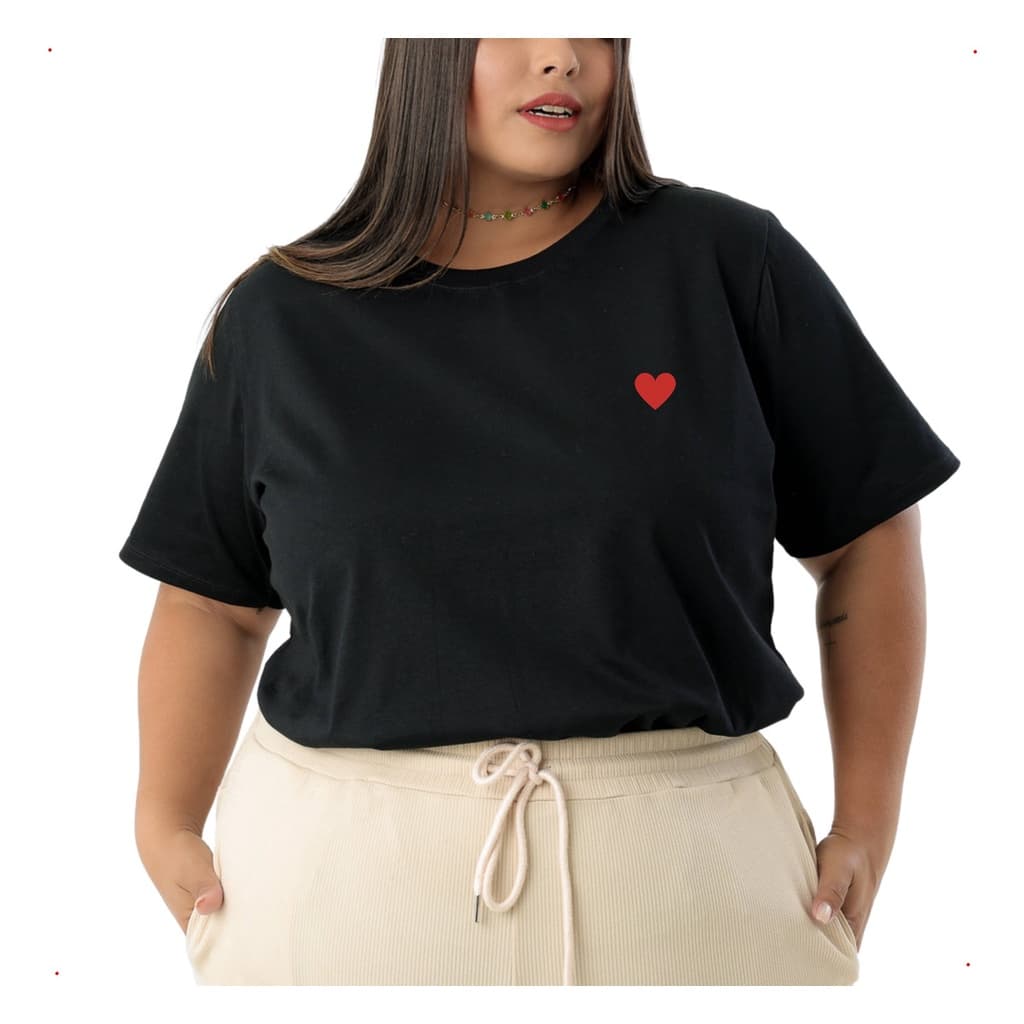 Blusa Feminina Plus Size Blusa Blusa Verão Coração G1 Ao G5 camiseta plus size