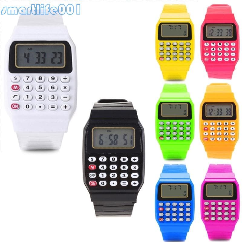 * Fashion Child Kid Silicone Data Calculadora Eletrônica Multiuso Relógio Pulso