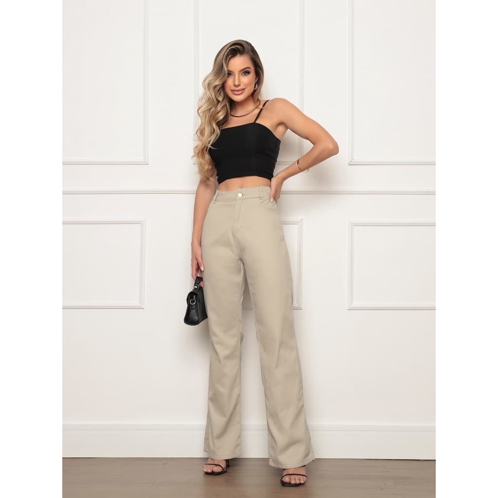 Calça Jeans WIDE LEG Feminina Com Elastano Efeito Levanta Bumbum Cintura Alta