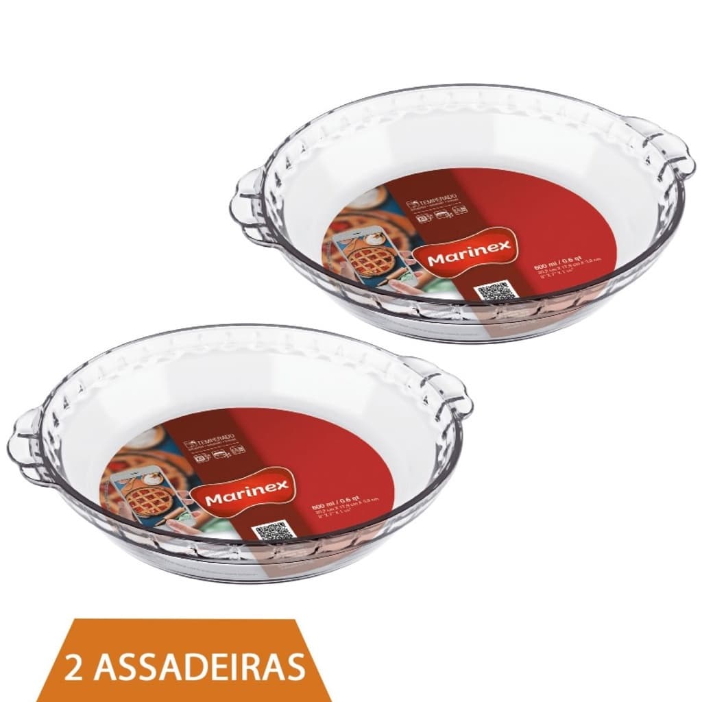 Refratário de Vidro Forma Redonda Filetada 600ml Marinex 2Un