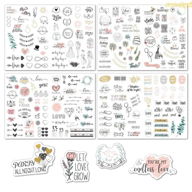 4 Folhas Adesivos Românticos Casamento Noiva Planejador Fotos Álbum Love Letter Sticker