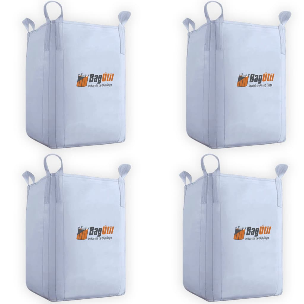 Saco Big Bag 4 unidades Reforçado Resistente 1000kg 1m³ 90x90x120 cm Reciclagem Ensacar Jardinagem