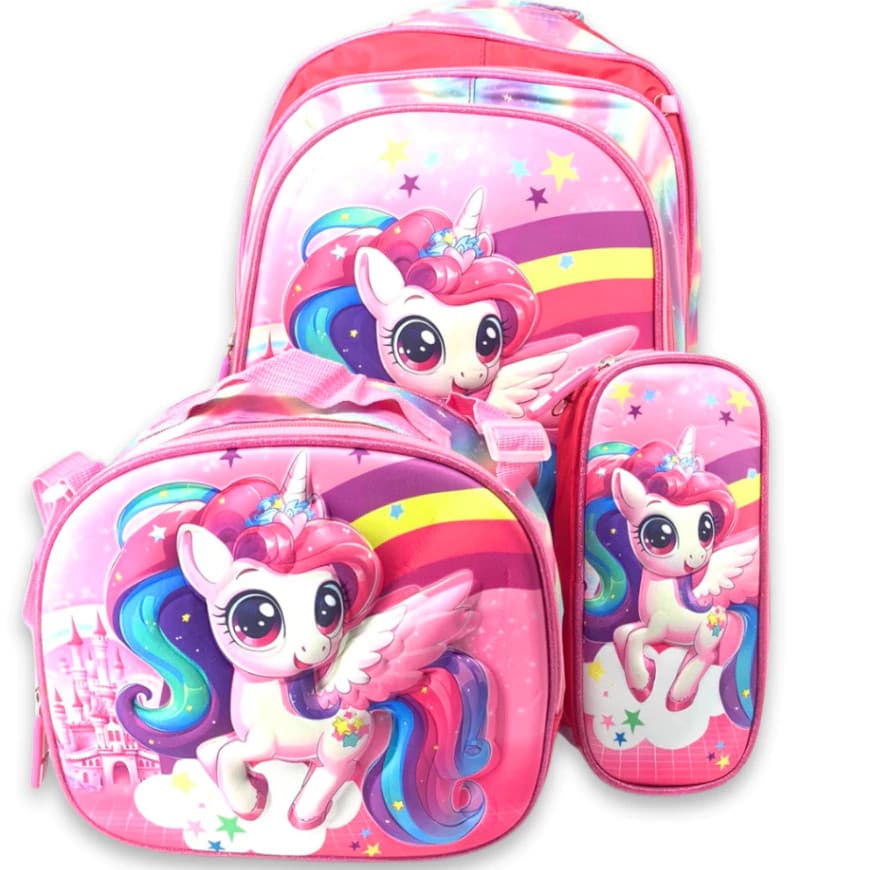 Kit 3 Bolsas 3D para Material Escolar Mochila, Lancheira, Estojo Infantil Desenhos