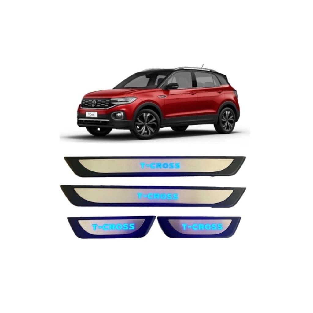 Kit Soleira 4 Portas Led Azul Aço Inox T-Cross 2019