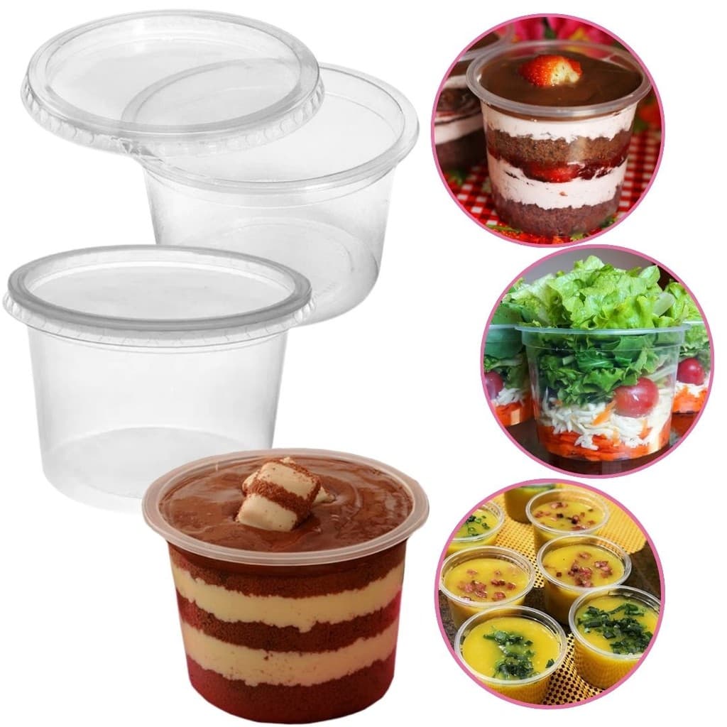 Kit 50 Potes Descartável Com Tampa 500ml P/ Bolo No Pote Açaí e Outros Tipos de Alimentos Copozan