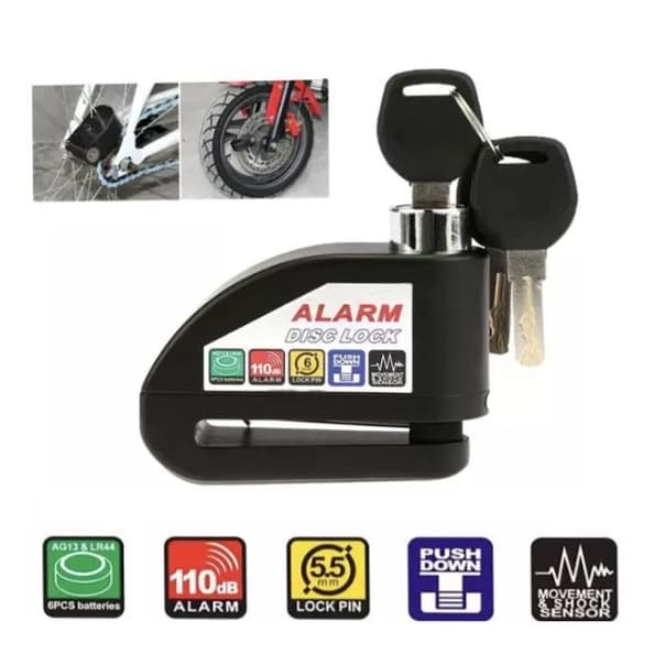 Trava Cadeado Disco Freio Com Alarme Alto Sonoro Moto Bike Anti Furto