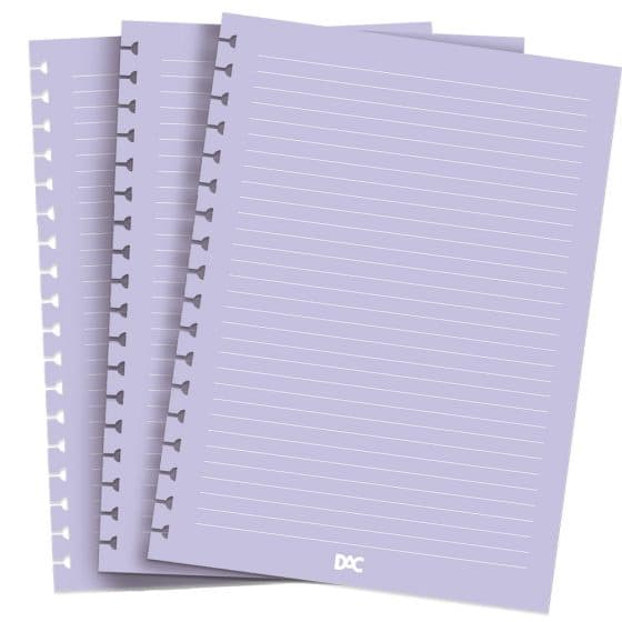 Refil Pautado Médio Caderno Colegial Smart Folhas Lilás com Linhas Brancas DAC - Menor que A4