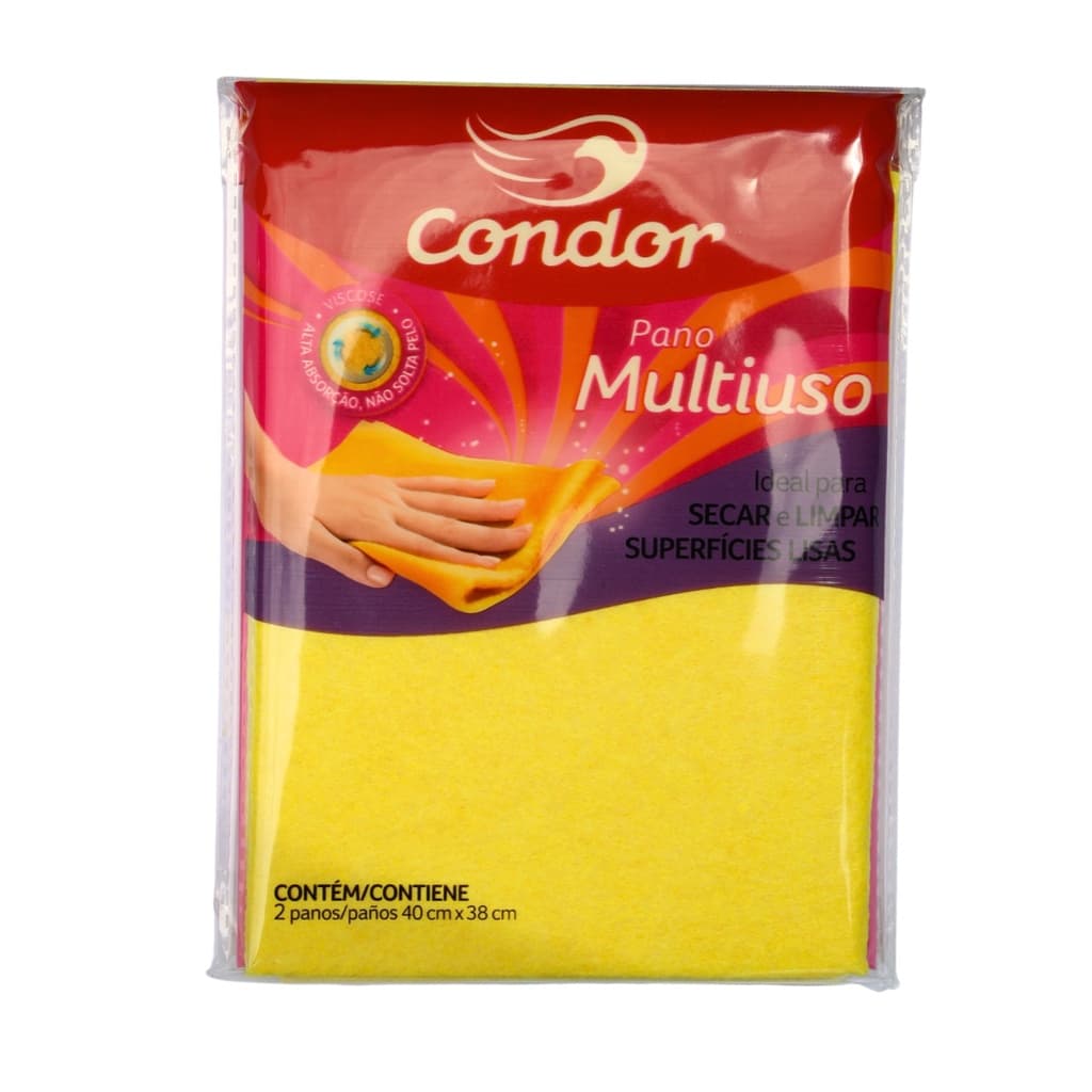Pano Multiuso em Viscose C/ 2 Panos 40x38cm Amarelo Condor