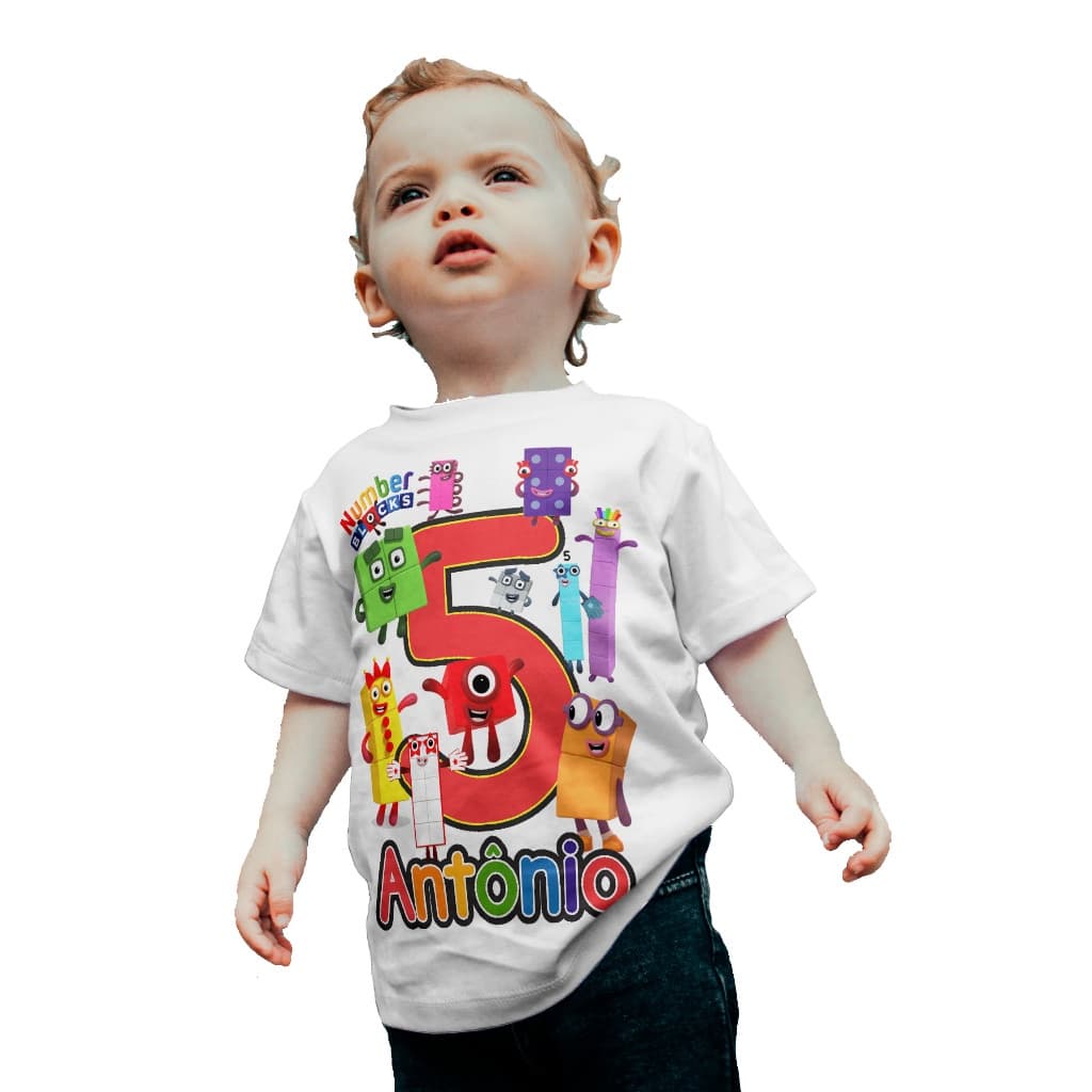 Camiseta Camisa Infantil Number Blocks Nome E Idade Personalizado *1