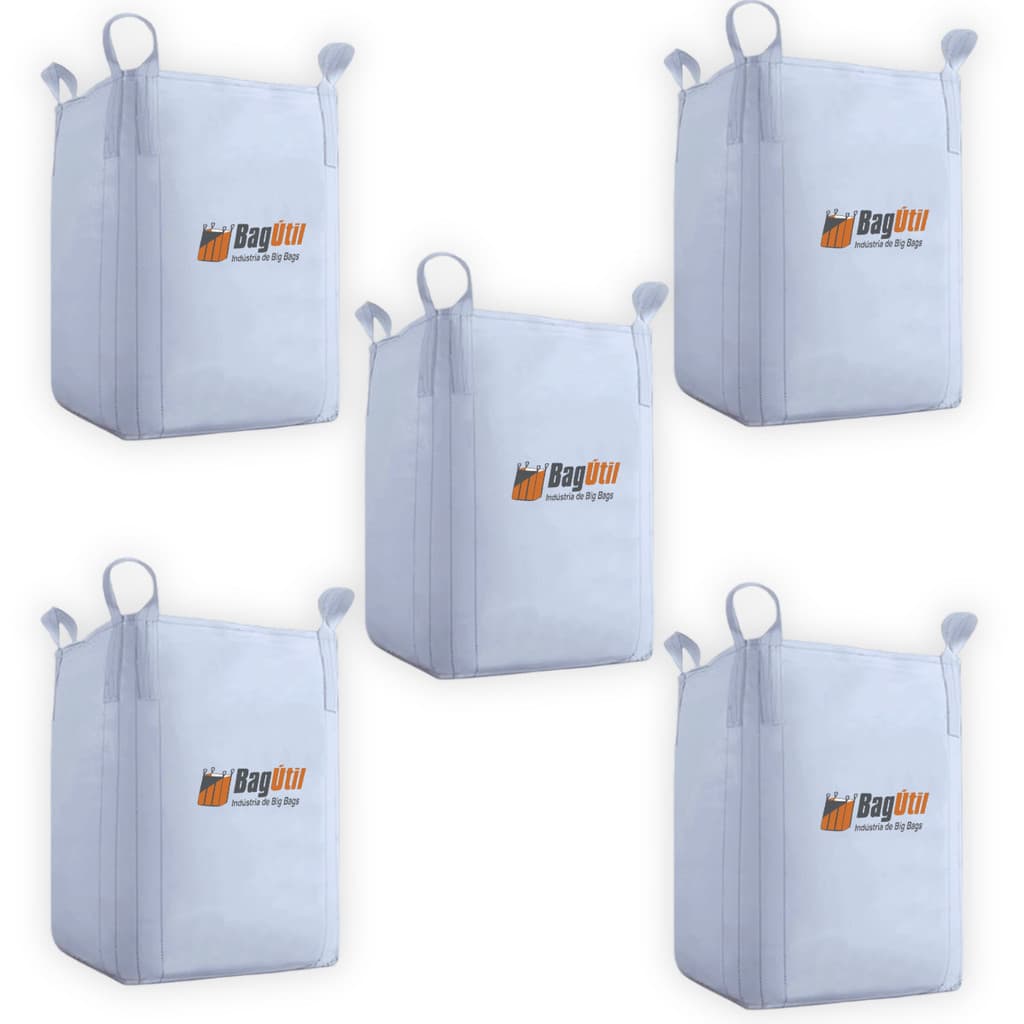 Saco Big Bag 5 unidades Reforçado Resistente 1000kg 1m³ 90x90x120 cm Reciclagem Ensacar Jardinagem