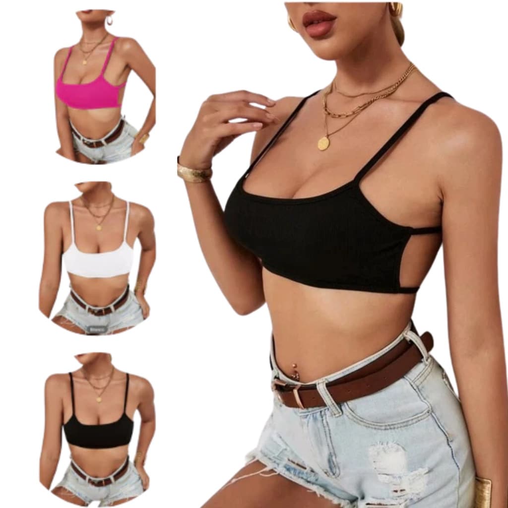 Kit 2 top croped alça costa nua modelo da gringa febre do tiktok