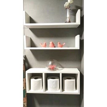 Nicho Com Divisórias E 2 Prateleiras Em U MDF Branco Para Papel Higiênico Decorações Banheiro