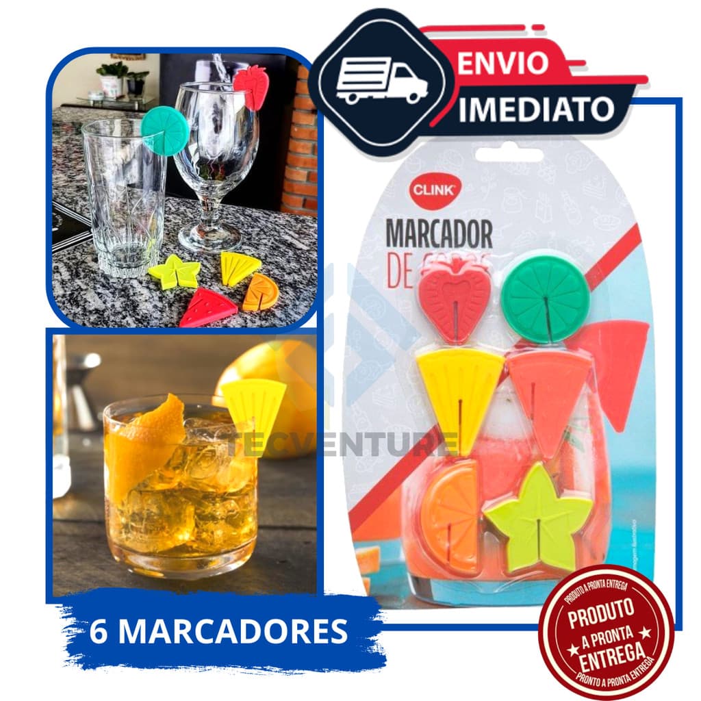 Kit de Marcadores de Taça em Silicone – 6 Peças para Identificar e Personalizar suas Bebidas com Estilo!