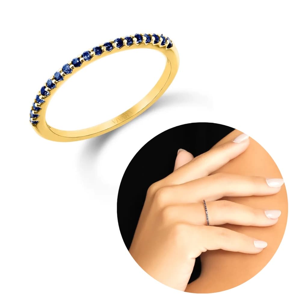 Aparador meia aliança cravejado com zircônia azul banhado a ouro 18K