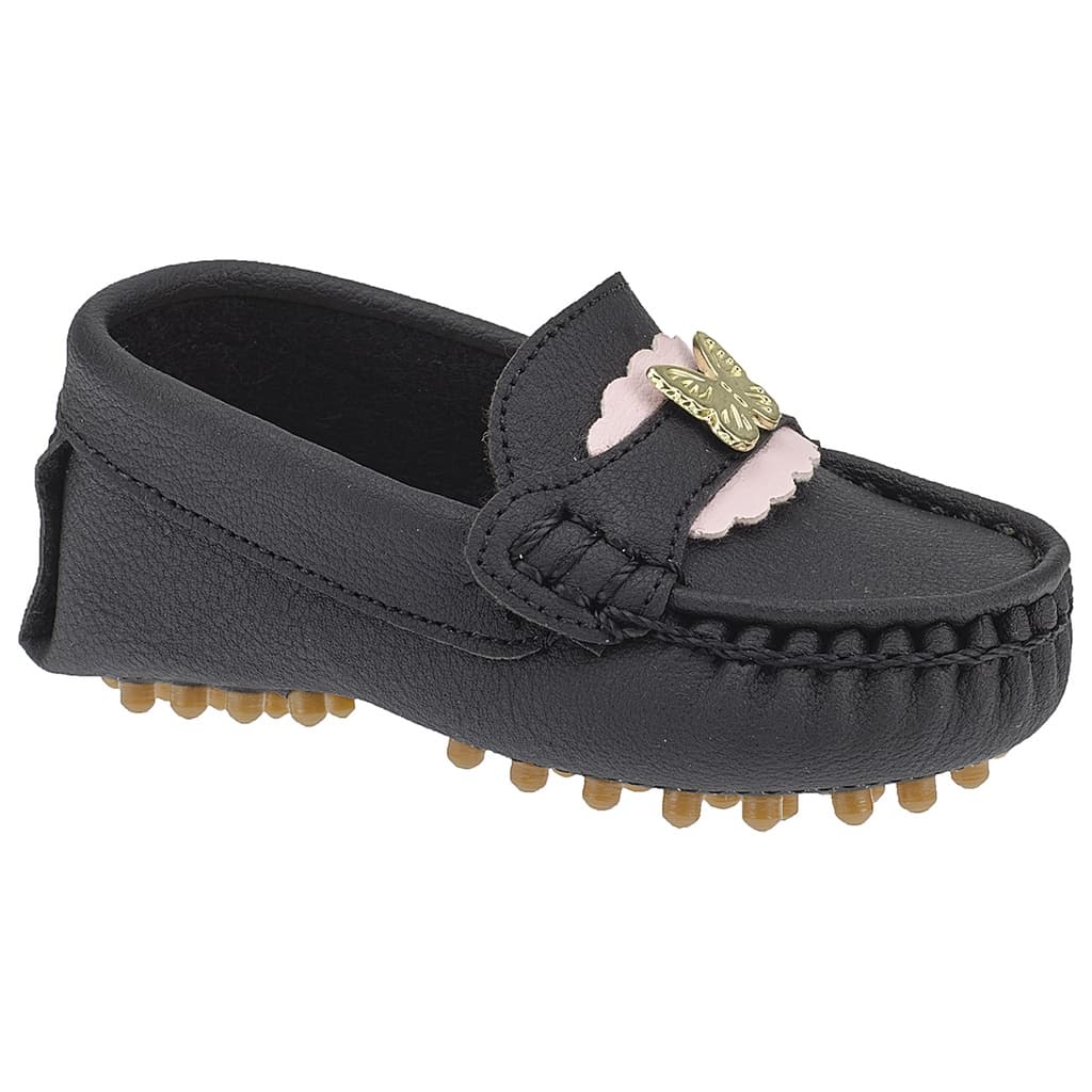 Sapato Mocassim Feminino Infantil Preto Confortável Versátil Macio Leve Casual Elegante