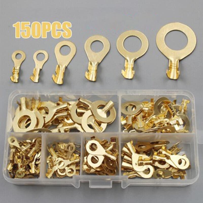 (JMBX) 150X Crimp Cobre Open-End Cable Lugs Tipo Anel Cabo Fio Conector Ouro Dourado Terminal De Crimpagem Não Isolado