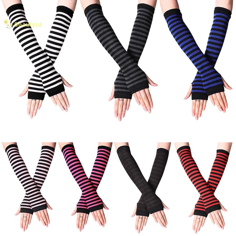 Beautyus Y2K Fashion Women Girls El Gloves Listradas Luvas De Malha Longa Sem Dedos