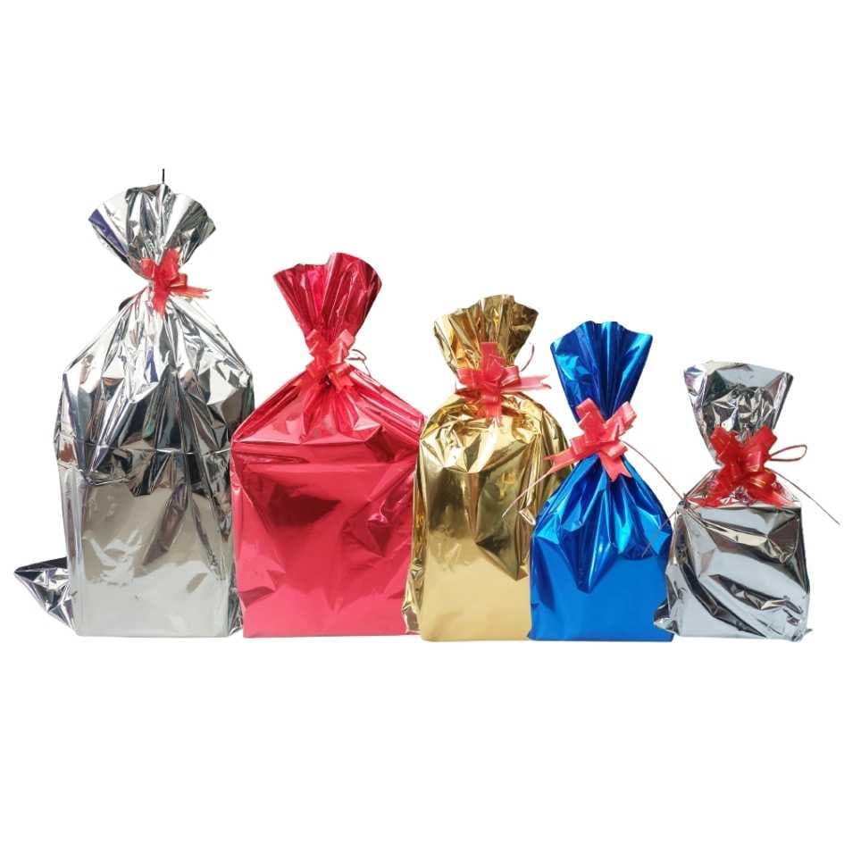 Kit 10 Sacos de Presente Metalizado Vários Tamanhos Com Laço