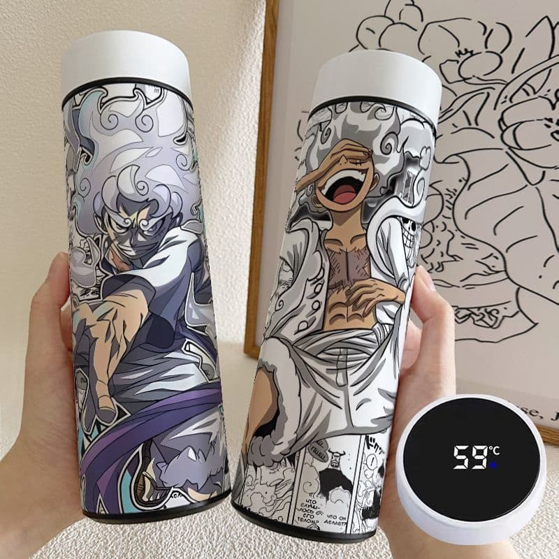 Copo Térmico Inteligente One Piece Luffy Nika com Display de Temperatura, 500ml, Grande Capacidade, Aço Inoxidável, Port