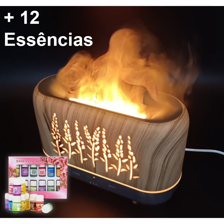 Difusor Efeito Fogo Chamas +12 Essências Umidificador Aromatizador Para Ar