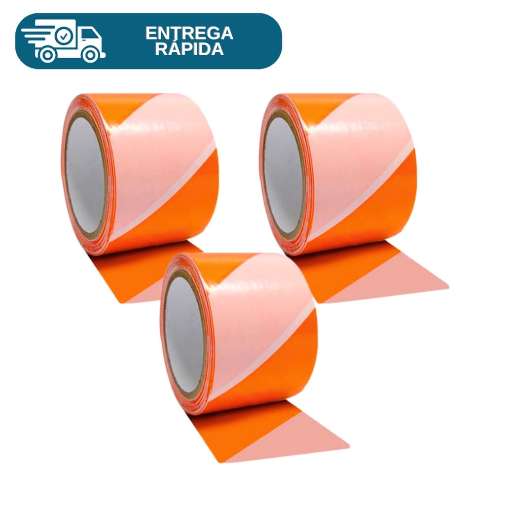 Kit 3 Fita Zebrada Laranja e Branco Para Isolamento 70mm X 150 Metros Sinalização