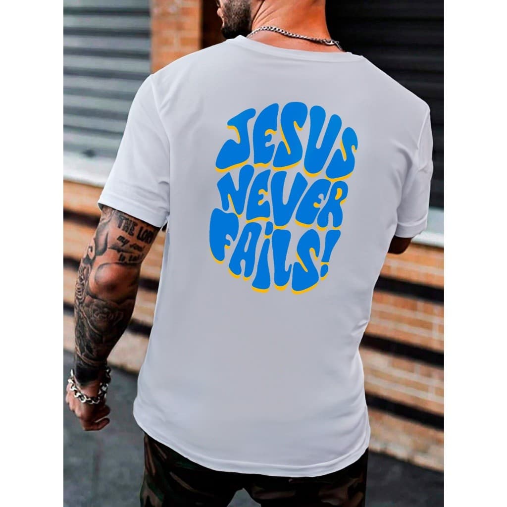Camiseta Masculina 100% Algodão Premium Cristã Evangélica Tendência Jesus Never Fails Envio Imediato