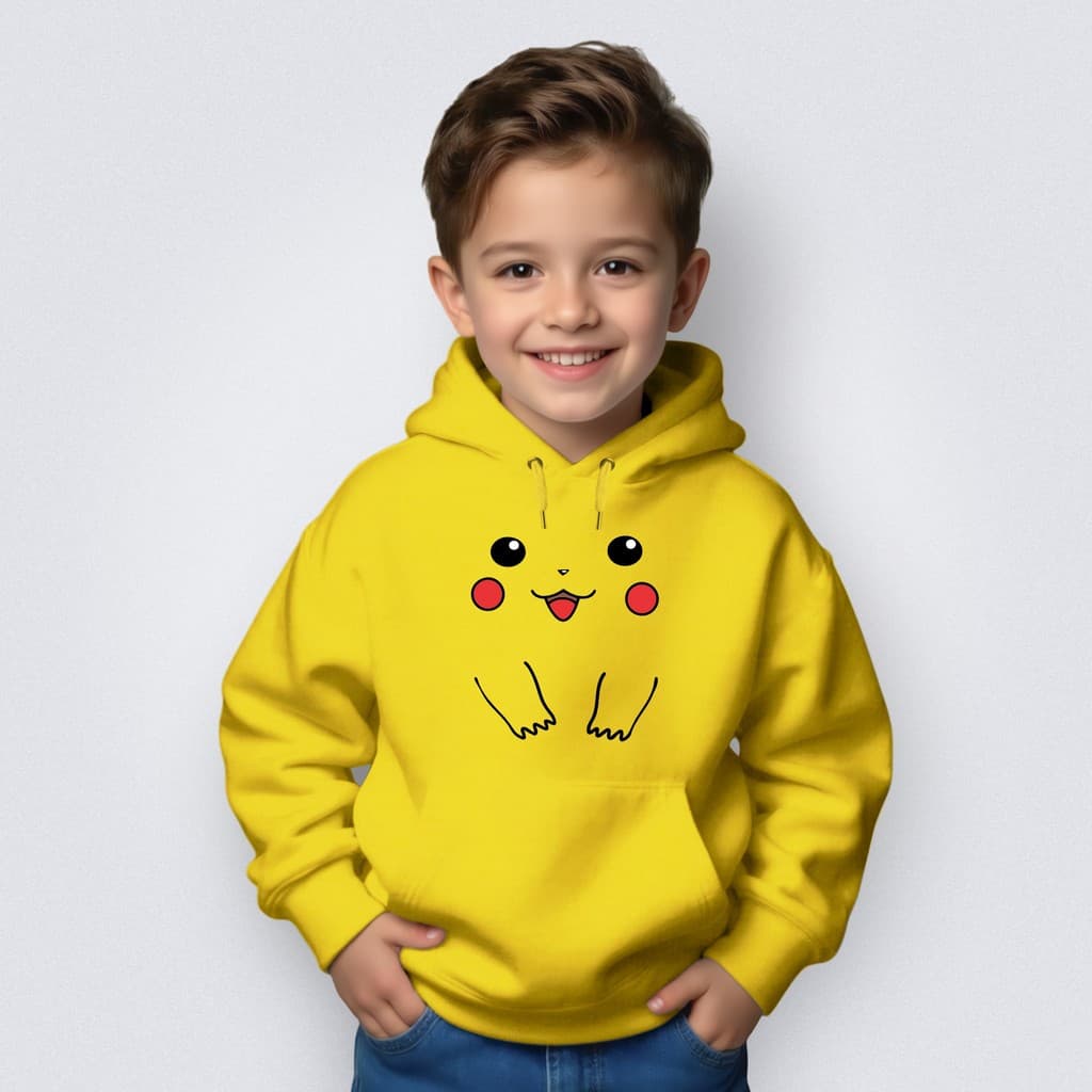 Moletom Infantil Poke-mon Unissex Gola Careca Canguru Com Capuz Kids Flanelado Direto da Fábrica