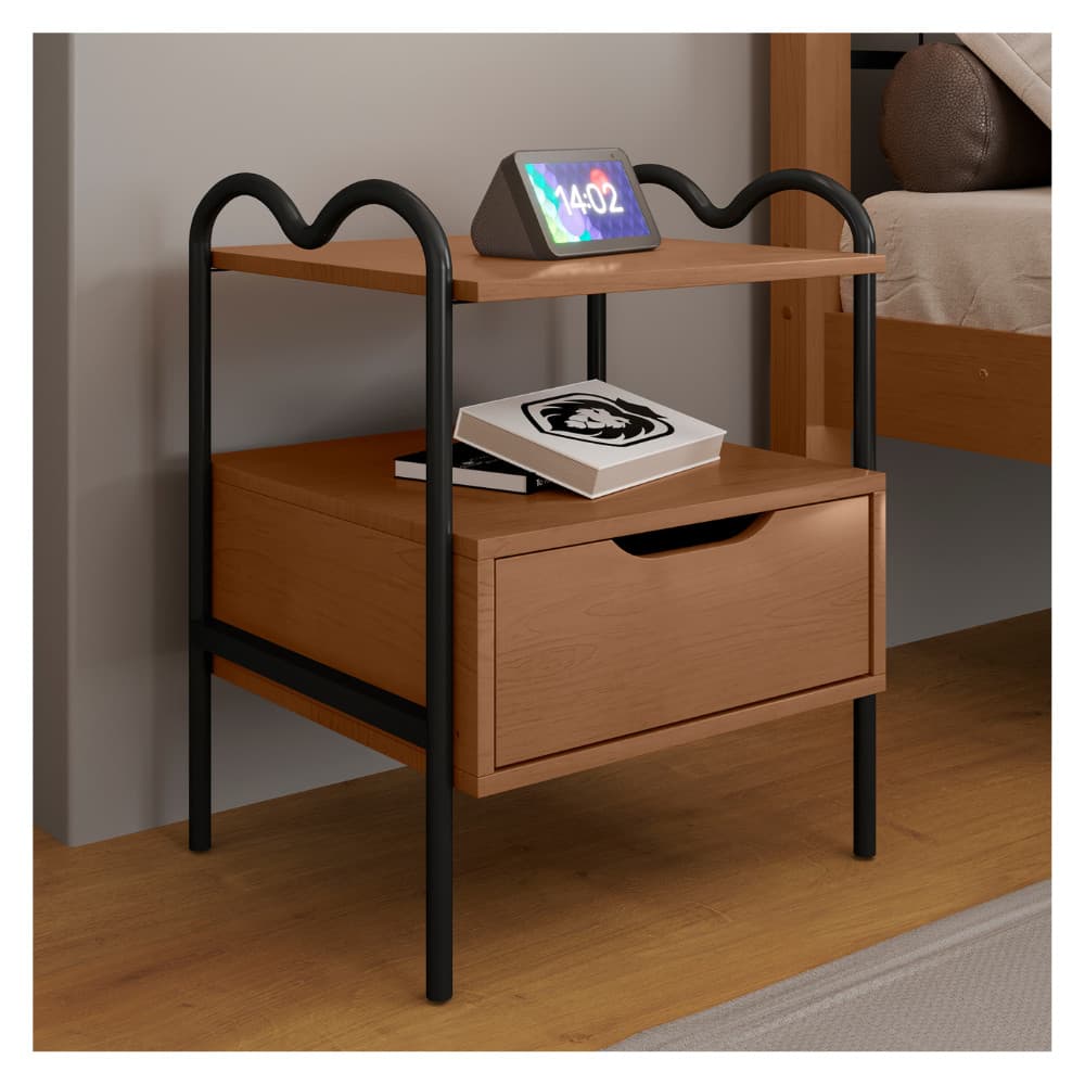 Mesa Cabeceira Quarto Casal Solteiro Gaveta Estilo Moderna Industrial