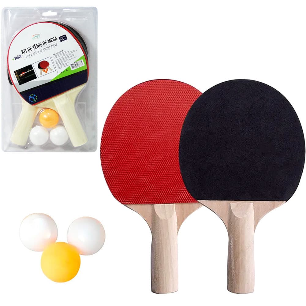 RAQUETE DE PING PONG COM 2 PECAS + 3 BOLINHAS
