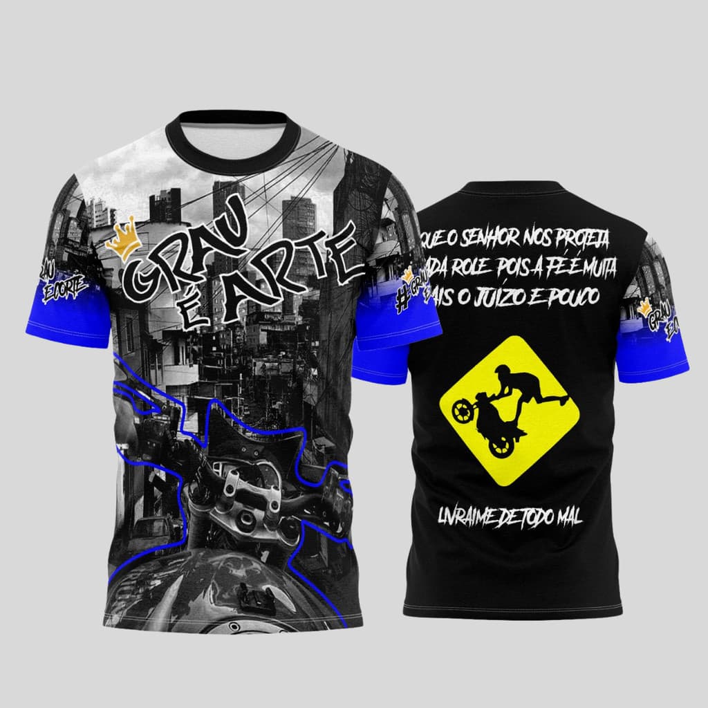 Camiseta Camisa Moto Grau 244 Favela Arte Dry Fit Leve Fresca Proteção Uv