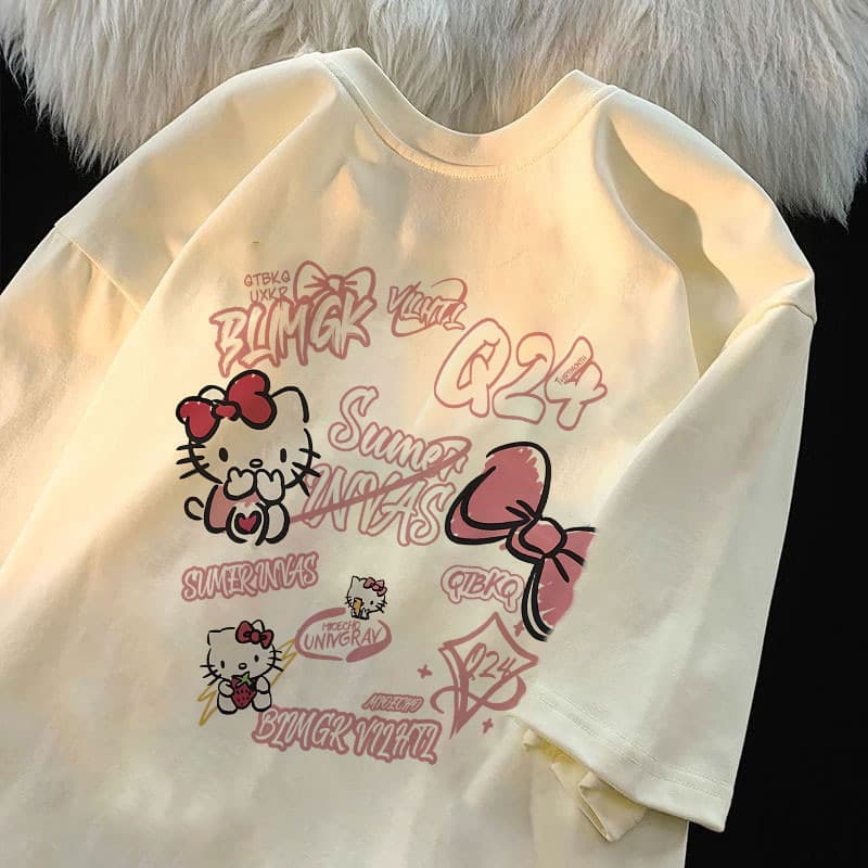 HelloKitty Camiseta De Manga Curta Para Meninas Roupa De Verão Nova Menina Estilo Ocidental