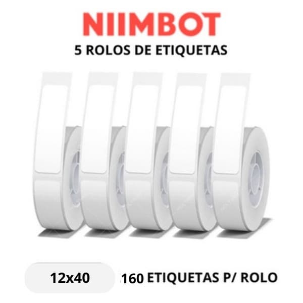 5 Rolo Etiqueta Niimbot D110 D101 D11 12x40mm (800pçs)